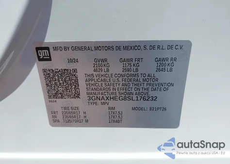 2025 Chevrolet Equinox Fwd Lt from USA, damaged, VIN 3GNAXHEG8SL176232
